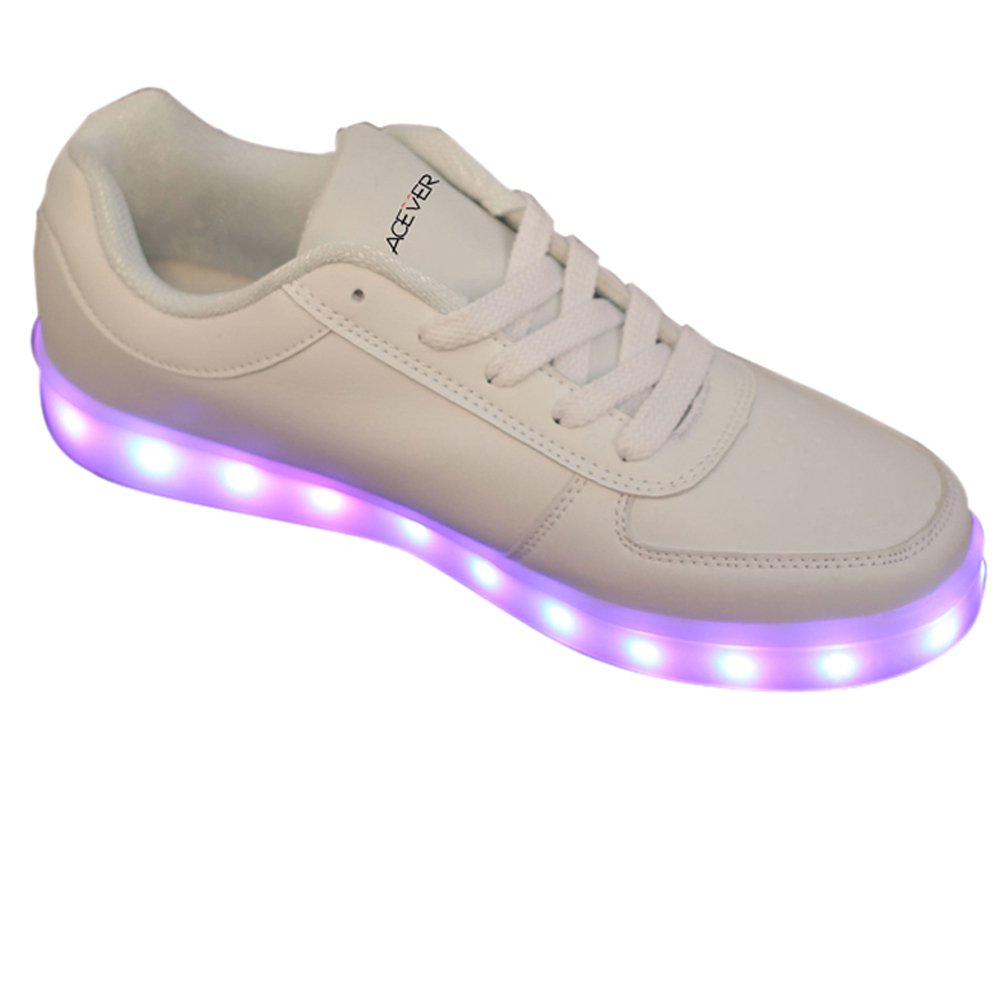 ACEVER Color Changing LED Shoes Flashing Sneakers Casual Shoes Halloween Dancing Party Sports Shoes (US65-Women White