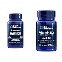 Potassium Magnesium Heart Health Supplement Bundle with Vitamin D3 5000 IU - 60 Capsules and 60 Softgels