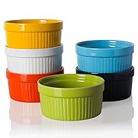 Sweejar Ceramics Souffle Dishes, Ramekins, 8 oz for Baking,Pudding,Creme Brulee,Souffle - Set of 6 (Multicolour)