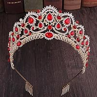 hair jewelry crown tiaras for women Red Crystal Tiaras Vintage Rhinestone Pageant Crowns with Comb Baroque Bride Crown Wedding Hair Jewelry Accessories (Metal color : RED)