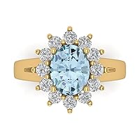 Clara Pucci 2.46 Brilliant Oval Cut Solitaire W/Accent Halo Natural Aquamarine Anniversary Promise Wedding ring Solid 18K Yellow Gold