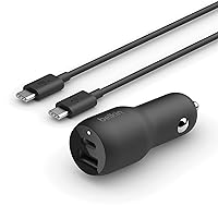 Belkin 37W Dual Port Fast Car Charger with 3.3ft USB-C Cable Included, USB-C 25W PPS Port and USB-A 12W Port for Galaxy S23, S23+, Ultra, Note20, iPhone 14, 13, 12, 11, Pro, Max, Mini and More