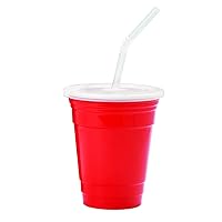 G.E.T. SC-16-SET-R 16 oz. Red Reusable Plastic Tumbler Set Includes Lid and Straw, Dishwasher Safe (Qty, 1)