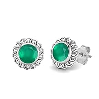 6mm Round Shape Green Onyx 925 Sterling Silver Celtic Knot Stud Earrings Minimalist Delicate Jewelry
