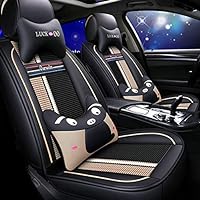 Gullivery Car Seat Cover 5 Seat,for X5 F15 F85 2019 5 Seats(for 5 Seats) Car Seat Protection,Cartoon Waterproof Leather Full Set Pads with Headrest Lumbar Pillow Beige
