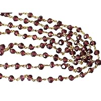 5 Feet Long gem Garnet 3-3.5mm rondelle Shape Faceted Cut Beads Wire Wrapped Gold Plated Rosary Chain for Jewelry Making/DIY Jewelry Crafts CHIK-ROS-CH-55902
