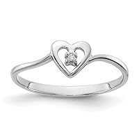 14k White Gold Polished Prong set Diamond Love Heart ring Size 6 Jewelry for Women