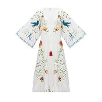 Runway Bohemia Lomg Dress Summer Women Cotton Embroidery Floral Batwing Sleeve V Neck Beach Long Dress