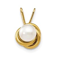 14k Yellow Gold Polished 4mm Freshwater Cultured Pearl Love Knot Pendant Necklace Jewelry for Women