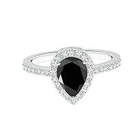 925 Sterling Silver Pear 1.30 Ctw Black Spinel Solitaire Accents Women Wedding Ring