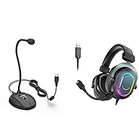 FIFINE PC Gaming Headset and USB Microphone, Headphones with Microphone-7.1 Surround Sound,with EQ Mode, RGB, Soft Ear Pads,Computer Recording Mic for Streaming,YouTube,Zoom,Twitch Games (H6+K054)