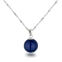Schöner-SD Silver Necklace with Pendant Pearl 12 mm Large 925 Silver Rhodium-Plated