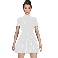 Plus Size High Neck Short Sleeves Dress Women A-line PVC Mini Dress