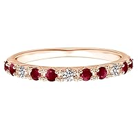 Half Eternity Band 5MM Round Ruby Gemstone 925 Sterling Silver Stackable Ring