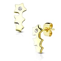 Pair of Triple Star with Crystal 316L Stainless Steel WildKlass Earring Studs