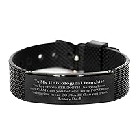 To Unbiological Daughter, You have more strength than you know. Gift for Unbiological Daughter, Black Shark Mesh Bracelet. Motivational Gift From Dad. Best Idea Gift for Birthday