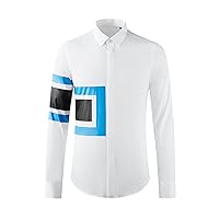 通用 Four Seasons Men's Long Sleeve Shirt Hem Geometric Graphic Print Business Slim Long Sleeve Shirt
