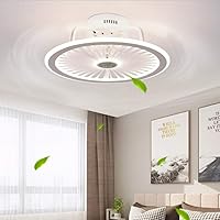 LED Ceiling Fan with Light Mute Ultra Thin Ceiling Light with LED Lamp Three Colours Dimmable Adjustable Wind Speed Living Room Bedroom Kitchen Fan Lighting with Remote Control Diameter 50 cm