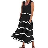 HTHLVMD Plus Size Sleeveless Tunic for Women Summer Gown Casual Stretch Ruched Striped Tunic Loose Fitting Crewneck Linen Tops Womens Black