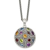 925 Sterling Silver and 14k Yellow Gold Antiqued Multi Gemstone Necklace Fine Jewelry For Women Gifts For Her, 18