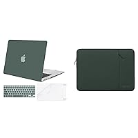 MOSISO Compatible with MacBook Air 13 inch Case (Models: A1369 & A1466, Older Version 2010-2017), Plastic Hard Case&Vertical Sleeve Bag with Pocket&Keyboard Cover&Screen Protector, Midnight Green