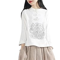 Chinese Style Long Sleeve Retro Blouse White T-Shirt Ethnic Embroidery Oversize Summer Ladies Casual Top