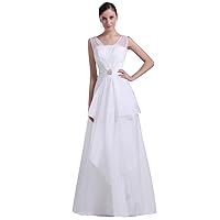 White Organza Sleeveless Illusion Top Prom Dress With Beaded Waist