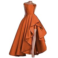 VeraQueen Women's Long Strapless Formal Evening Dress Satin Sleeveless Prom Dress Orange
