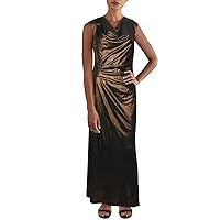 Connected Apparel Womens Metallic Cowl Neck Gown Dress