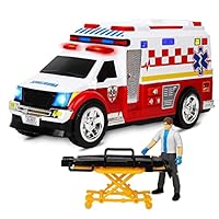 Ambulance Toy Truck 15'', Large Toy Cars for Kids, Lights & Sounds Toddler Toy Ambulance with Accessories, Rescue Role Playset, Play & Learn Toddler Toys Ages 3+