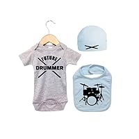 Drummer Bundle, Baby Drumming Outfit, Music Onesie, Newborn Gift, Musician Bodysuit (12-18M, BLUE)