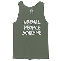 Normal People Scare Me Hilarious Graphic Funny Cool Men's Fitted Tank Top (Olive, Medium)