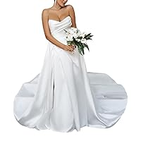 A-Line/Princess Satin Ruffles Sweetheart Sleeveless Chapel Train Wedding Dresses 2023 JS037