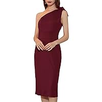 JASAMBAC Formal Bodycon Dresses for Women Sexy Bow One Shoulder Dress Wine Red L