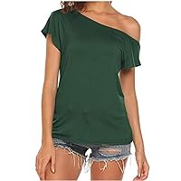 XJYIOEWT Golf Shirts Summer Casual Blouse Women's Loose Shoulder Shirt Tops T Sleeve Shirts Short Off Women's Blouse an