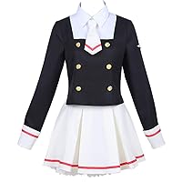 Anime Cosplay Card Captor Sakura Cos Japanese uniform Daily Woman Girls Kinomoto Sakura Cosplay Costume Top+skirt+tie+socks (L)