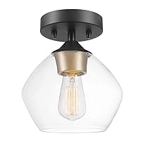 Globe Electric 60333 Harrow Light Semi-Flush Mount, Matte Black with Clear Glass Shade, 9.1, Bulb Not Included