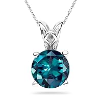 June Birthstone - Lab created Round Alexandrite Scroll Solitaire Pendant in 14K White Gold Available in 4MM-8MM
