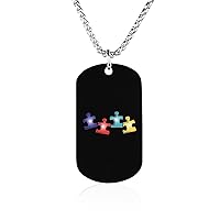 Autism Pieces Memorial Necklace Titanium Steel Rectangle Tag Chain Pendant Jewelry Gift