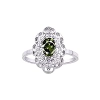 Rylos Floral Pattern Ring with Oval Shape Gemstone & Genuine Sparkling Diamonds in Sterling Silver .925-6X4MM Color Stone Birthstone Rings