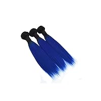 6A Grade Brazilian Virgin Hair Straight Human Hair Weave 3 Bundles 16 18 20 Inches #T1b/blue Color Pack of 3