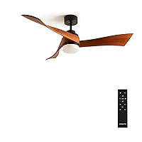 CREATE / Wind Curve / Ceiling Fan Black Dark Wood Wings with Lighting and Remote Control / 40 W, Quiet, Diameter 132 cm, 6 Speeds, Timer, DC Motor, Summer Winter Operation