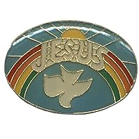 Jesus With Rainbow Sun & Dove Blue Oval Motorcycle Hat Cap Lapel Pin LOT OF 24 PINS HP1726