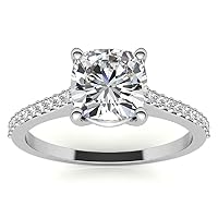 10K Solid White Gold Handmade Engagement Ring 1.00 CT Cushion Cut Moissanite Diamond Solitaire Wedding/Bridal Ring for Women/Her Anniversary Rings