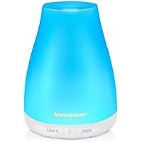 InnoGear Essential Oil Diffuser, Upgraded Diffusers for Essential Oils Aromatherapy Diffuser Cool Mist Humidifier with 7 Colors LED Lights 2 Mist Mode Waterless Auto Off for Home Office Room, White