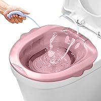Sitz Bath for Toilet, Portable Sitz Bath for Hemorrhoids, Anti-Overflow Large-Capacity Bidet for Hemorrhoids Postpartum Private Care(Pink, with Flusher)