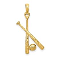 10 kt Yellow Gold Polished Open-Backed Bats and Baseball Charm 29 x 13 mm