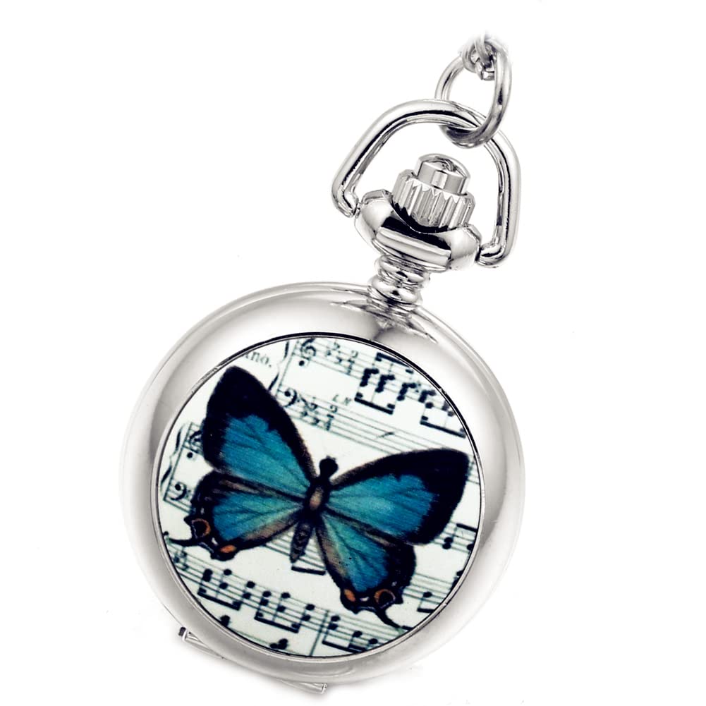 Lancardo Women Pocket Watch Beautiful Butterfly Silver Quartz Sweater Necklace with Chain Pendant Watch for Mother