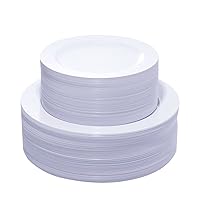 120PCS White Plastic Plates - Heavy Duty White Disposable Plates for Party/Wedding - Include 60Pieces 10.25inch White Dinner Plates - 60Pieces 7.5inch White Dessert/Salad Plates