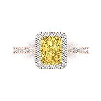 1.95ct Emerald Cut Solitaire with Accent Halo Canary Yellow Simulated Diamond designer Modern Statement Ring 14k Rose Gold